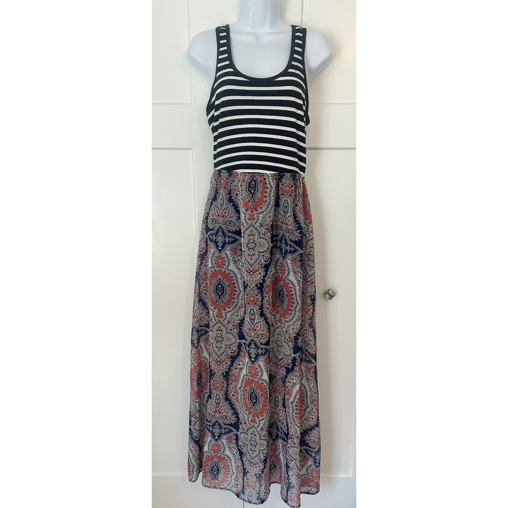 W.F. Wallflower Women Striped Racerback Paisley Mixed Media Maxi Dress Small